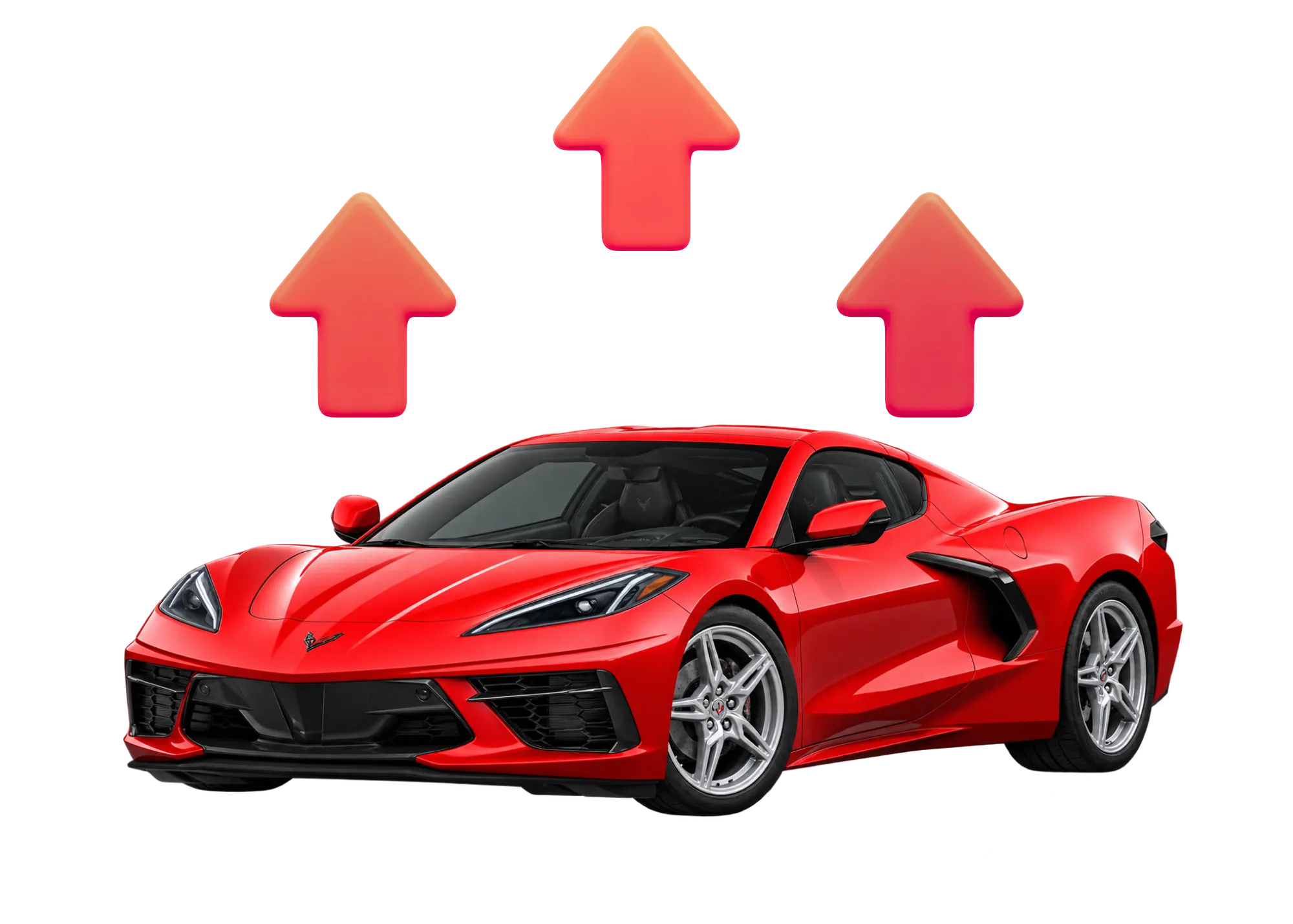 A vehicle with three upward arrows above it, representing rising sale value