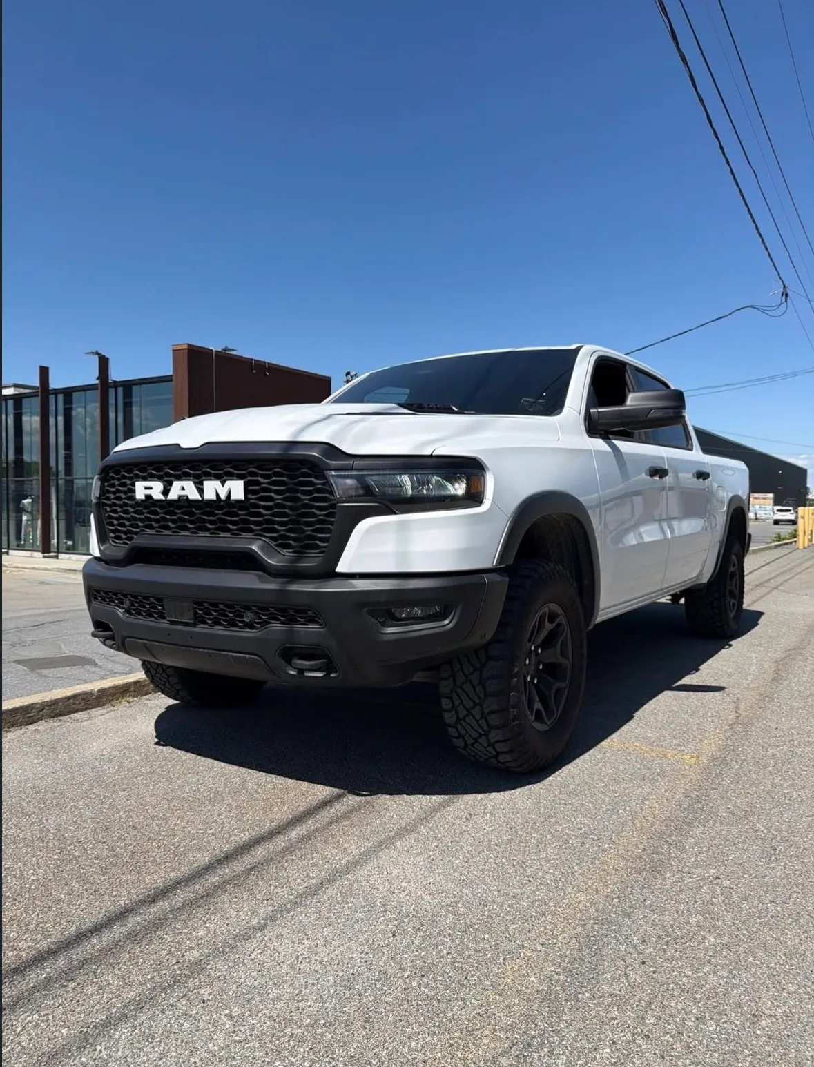 A white Ram 1500 pickup truck
